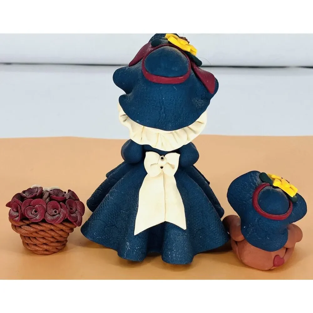Vintage 1994 Polymer Clay Sheree Soles Woman, Bear w/ Flowers, Floral Bouquet - Picture 5 of 6